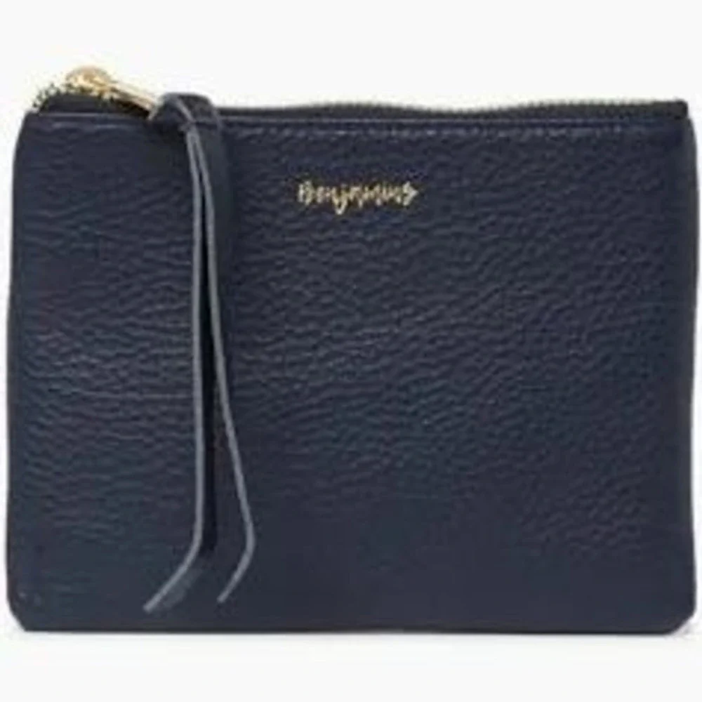 Aimee Kestenberg wallet pouch BENJAMINS embossed zipper tassel pull navy gold ec